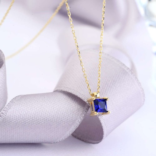 Minimal Prenses Safir Mavisi Tektaş Altın Kolye - CNG Jewels (1)