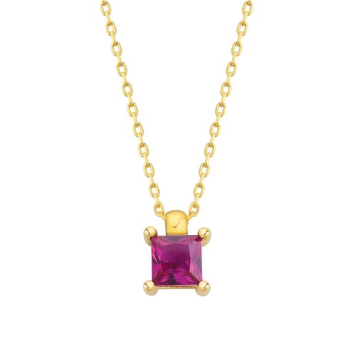 Minimal Prenses Yakut Kırmızısı Tektaş Altın Kolye - CNG Jewels
