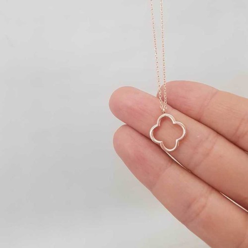 Minimal Rose Dört Yaprak Yonca Gümüş Bayan Kolye - CNG Jewels