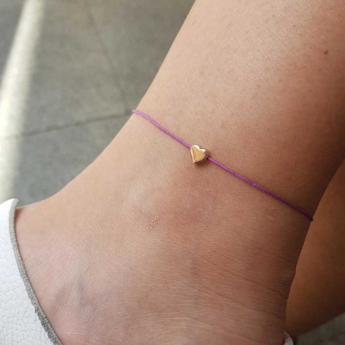 Minimal Rose Kalp Mor İpli Gümüş Halhal - CNG Jewels