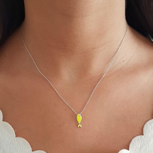 Minimal Sarı Balık Kadın Gümüş Kolye - CNG Jewels (1)
