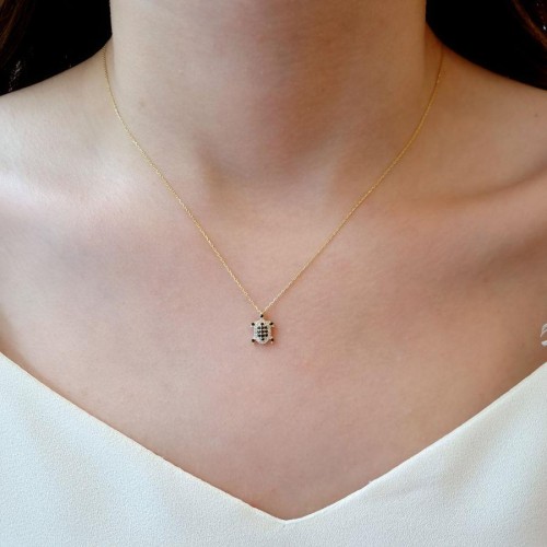 Minimal Siyah Kaplumbağa Gümüş Kadın Kolye - CNG Jewels (1)
