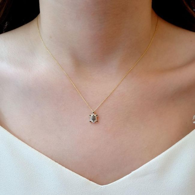 Minimal Siyah Kaplumbağa Gümüş Kadın Kolye - 2