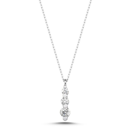 Minimal Süzme Tria Taşlı Beyaz Altın Kolye - CNG Jewels