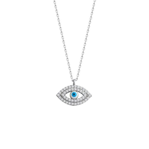 Minimal Taşlı Badem Göz Gümüş Kadın Kolye - CNG Jewels
