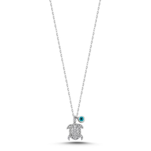 Minimal Taşlı Kaplumbağa Göz Gümüş Kolye - CNG Jewels