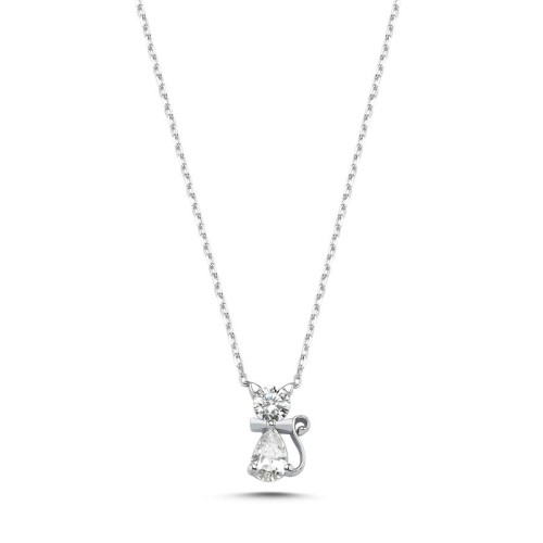 Minimal Taşlı Kedi Kadın Gümüş Kolye - CNG Jewels