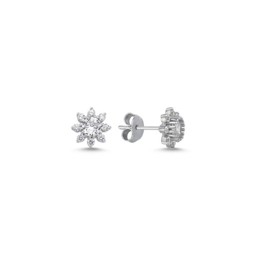 Minimal Taşlı Papatya Kadın Gümüş Küpe - CNG Jewels