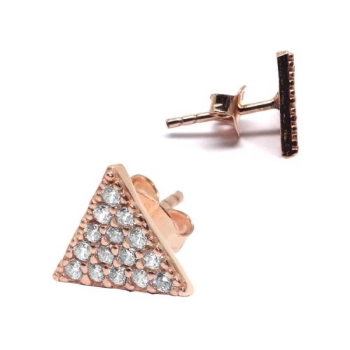 Minimal Stone Triangle Silver Women's Earrings 