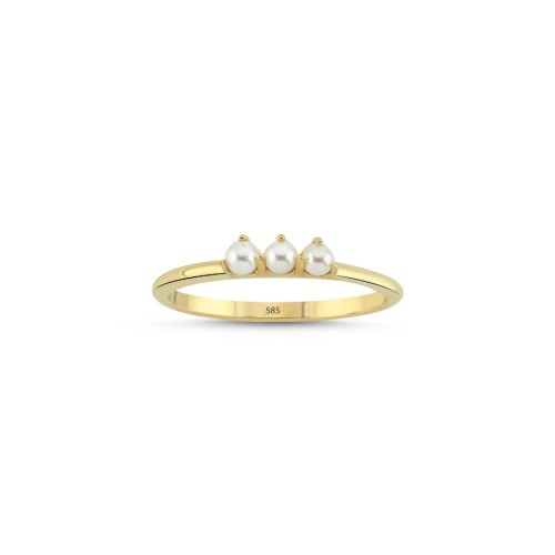 Minimal Üç İncili 14 Ayar Altın Yüzük - CNG Jewels