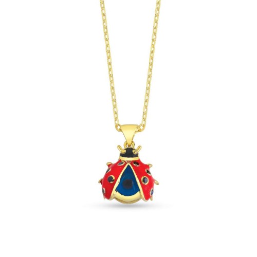 Minimal Uğur Böceği Nazar Boncuklu Gümüş Kolye - CNG Jewels