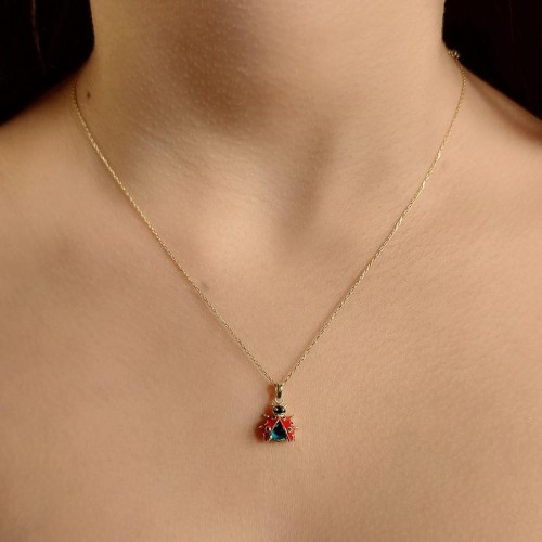 Minimal Uğur Böceği Nazar Boncuklu Gümüş Kolye - CNG Jewels (1)