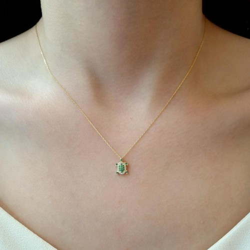 Minimal Yeşil Kaplumbağa Gümüş Kadın Kolye - CNG Jewels