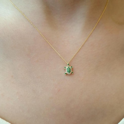 Minimal Yeşil Kaplumbağa Gümüş Kadın Kolye - CNG Jewels (1)