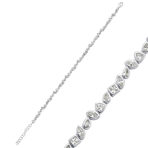 Mix Kesim Taşlı Gümüş Suyolu Bileklik - CNG Jewels