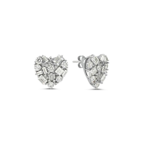 Mix Taşlı Tasarım Kalp Kadın Gümüş Küpe - CNG Jewels