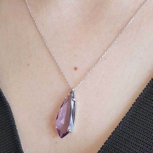 Modern Damla Kesim Ametist Taşlı Gümüş Bayan Kolye - CNG Jewels (1)