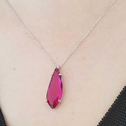 Modern Damla Yakut Renk Taşlı Gümüş Bayan Kolye - CNG Jewels (1)