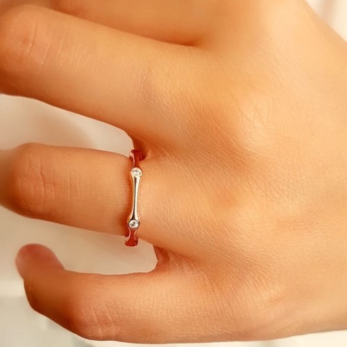 Modern İnce Altıgen Kemik Rose Gümüş Bayan Yüzük - CNG Jewels