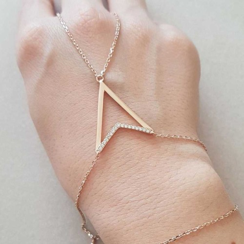 Modern Tasarım V Şeklinde Rose Gümüş Şahmeran Bileklik - CNG Jewels