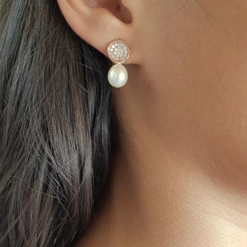 Modern Taşlı Doğal Damla İncili Gümüş Bayan Küpe - CNG Jewels