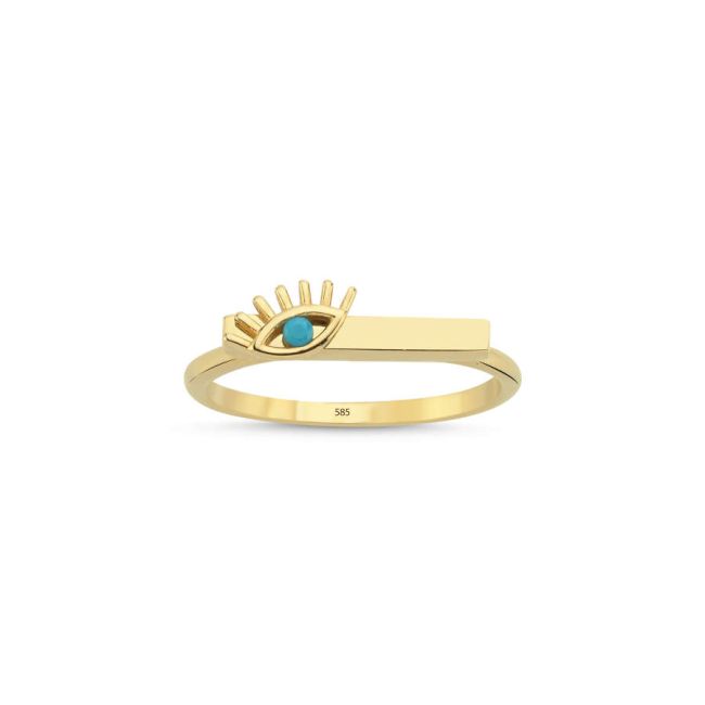 14 Carat Gold Eyelash Turquoise Eye Ring - 1