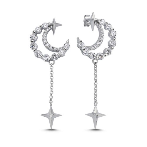 Moon Star Kadın Sallantılı Gümüş Küpe - CNG Jewels