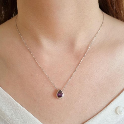 Mor Damla Tektaş Gümüş Kadın Kolye - CNG Jewels (1)