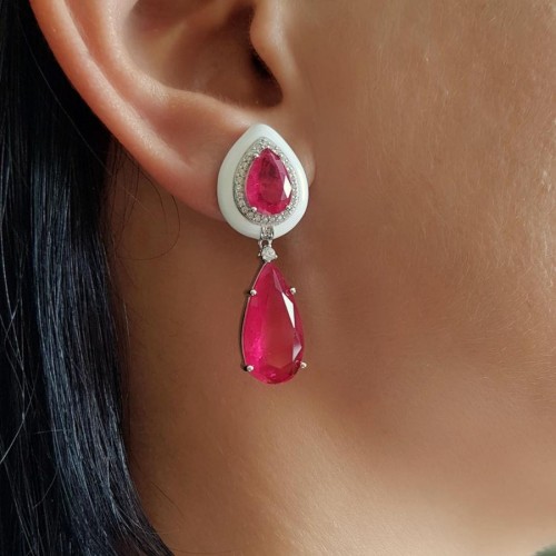 Mücevher Tasarımı Damla Yakut Mineli Gümüş Bayan Küpe - CNG Jewels (1)