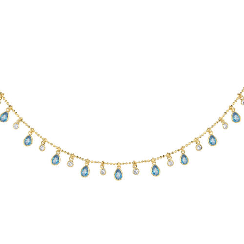Multi Blue Damla Taşlı Gold Gümüş Kolye 