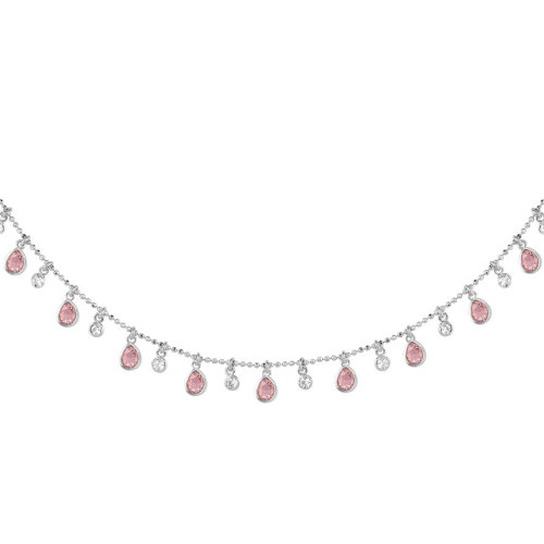 Multi Pembe Damla Taşlı Gümüş Kolye 