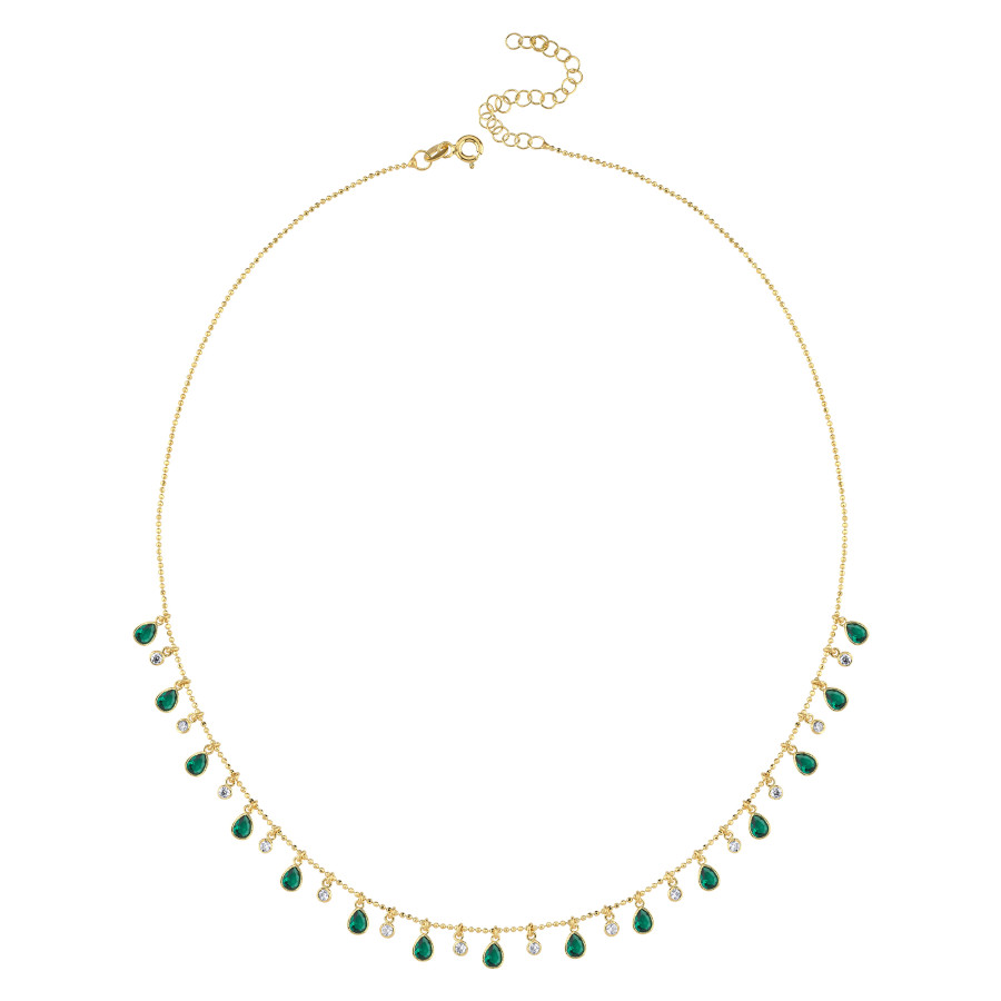 Multi Yeşil Damla Taşlı Gold Gümüş Kolye - CNG Jewels