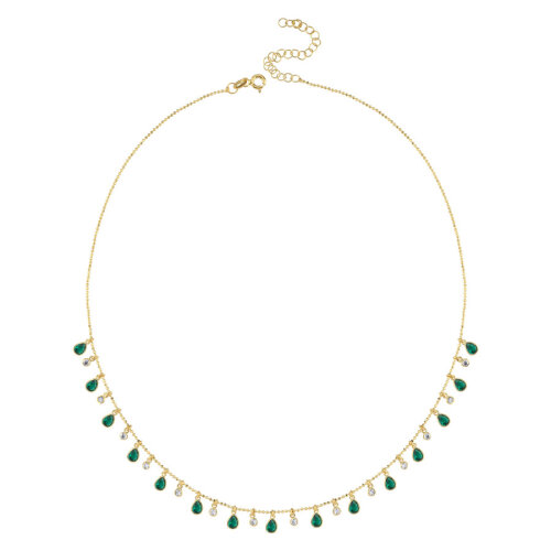 Multi Yeşil Damla Taşlı Gold Gümüş Kolye - CNG Jewels (1)