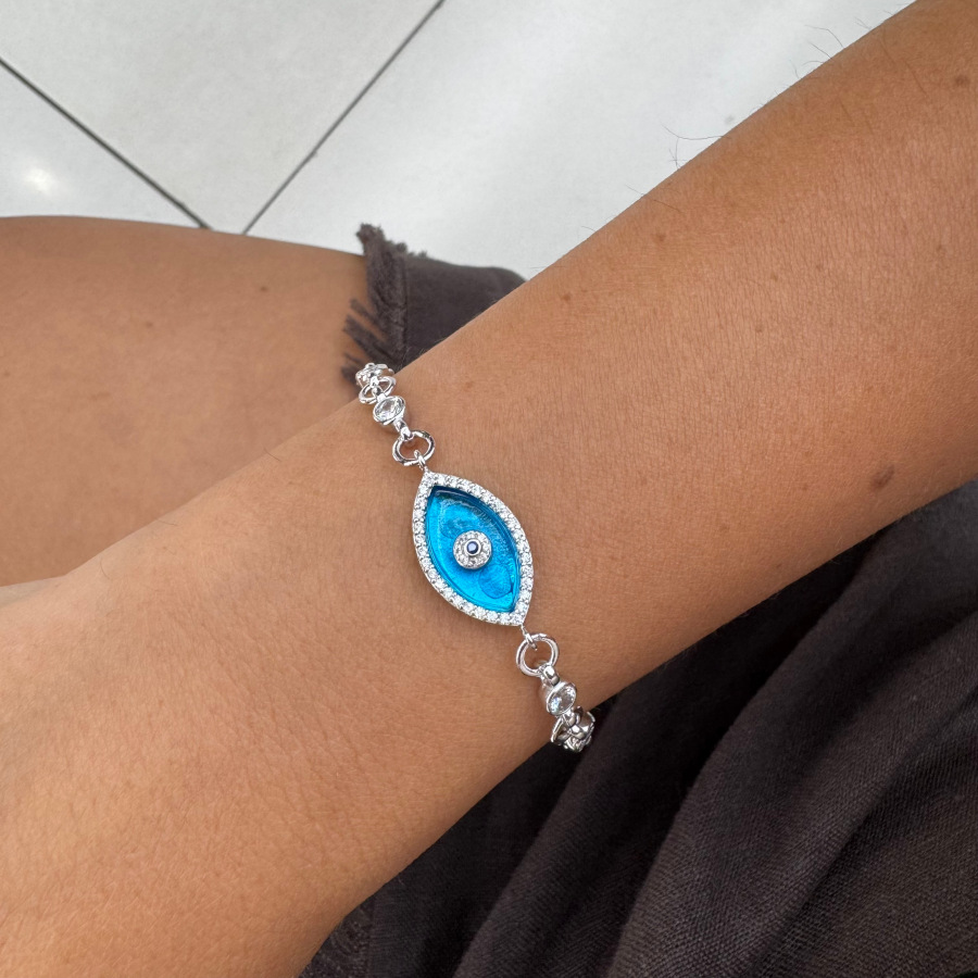 Murano Cam Badem Göz Gümüş Kadın Bileklik - CNG Jewels (1)