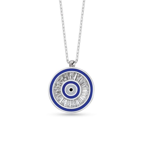Nazar Boncuğu Baget Taşlı Gümüş Kadın Kolye - CNG Jewels