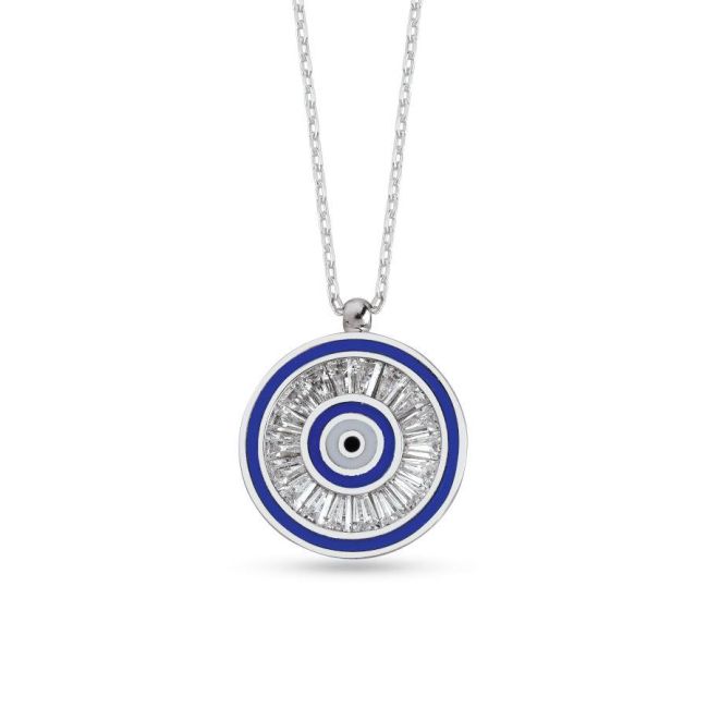 Nazar Boncuğu Baget Taşlı Gümüş Kadın Kolye - 1