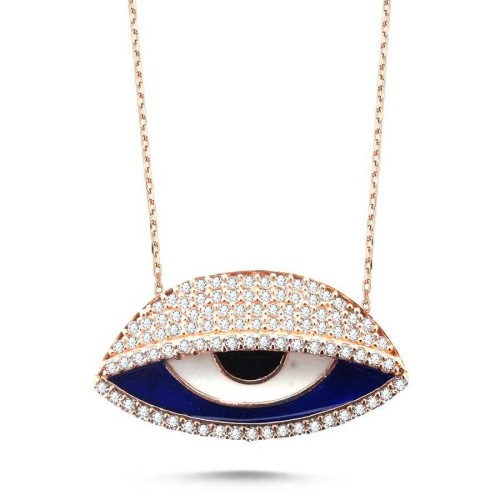 Evil Eye Bead Shiny Stone Eye Silver Women's Necklace - CNG Jewels