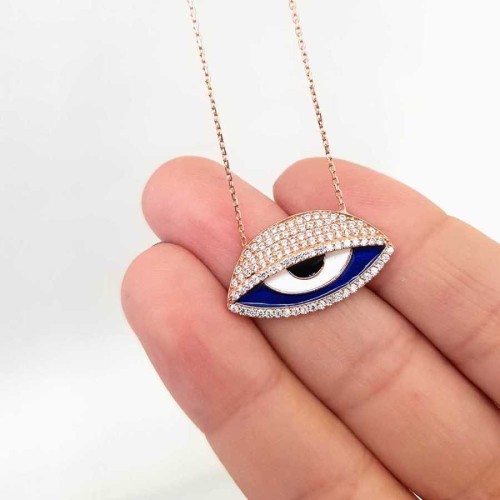  Nazar Boncuğu Parlak Taşlı Göz Gümüş Kadın Kolye - CNG Jewels (1)