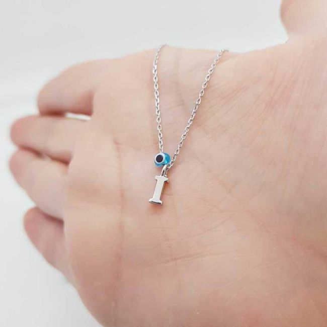 Nazar Boncuklu I Harfi Gümüş Kadın Kolye - 1