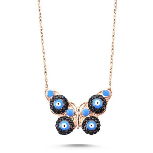 Nazar Boncuklu Kelebek Kadın Gümüş Kolye - CNG Jewels