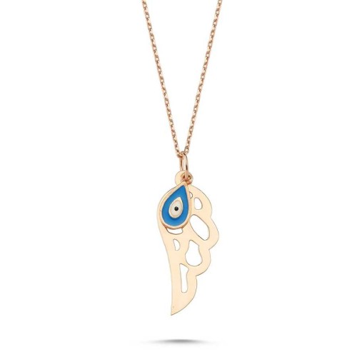 Nazar Boncuklu Melek Kanadı Gümüş Bayan Kolye - CNG Jewels