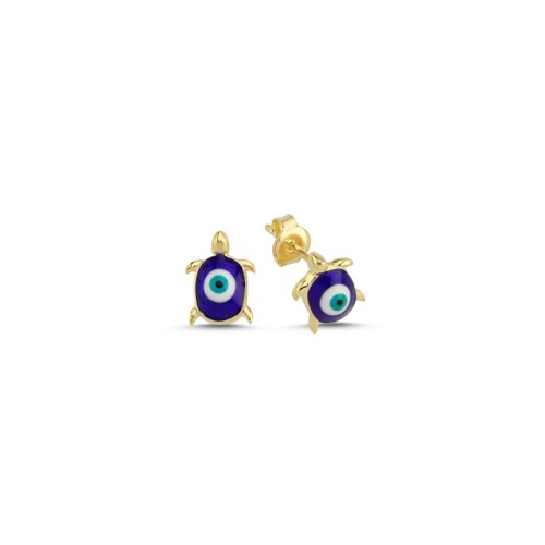 Minimal Turtle Gold Silver Women's Earrings with Evil Eye Beads - CNG Jewels