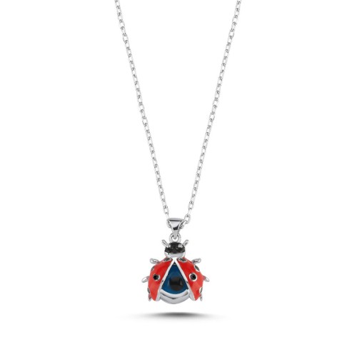 Nazar Boncuklu Minimal Uğur Böceği Gümüş Kolye - CNG Jewels