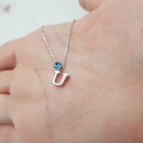 Nazar Boncuklu U Harfi Gümüş Bayan Kolye - CNG Jewels