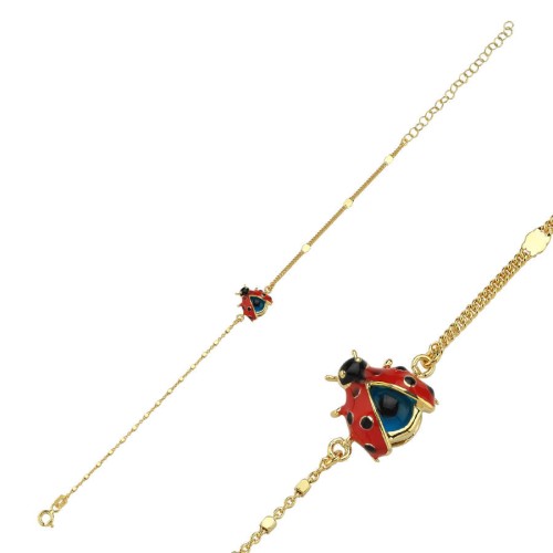 Evil Eye Ladybug Women's Silver Bracelet - CNG Jewels