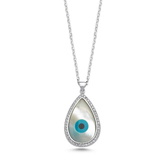 Nazar Göz Damla Sedef Taşlı Kadın Gümüş Kolye - CNG Jewels