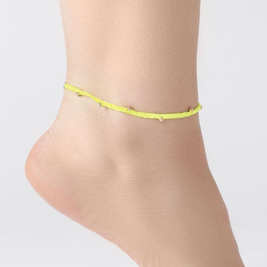 Neon Light Green Knitted Rope Bulk Silver Anklet - CNG Jewels