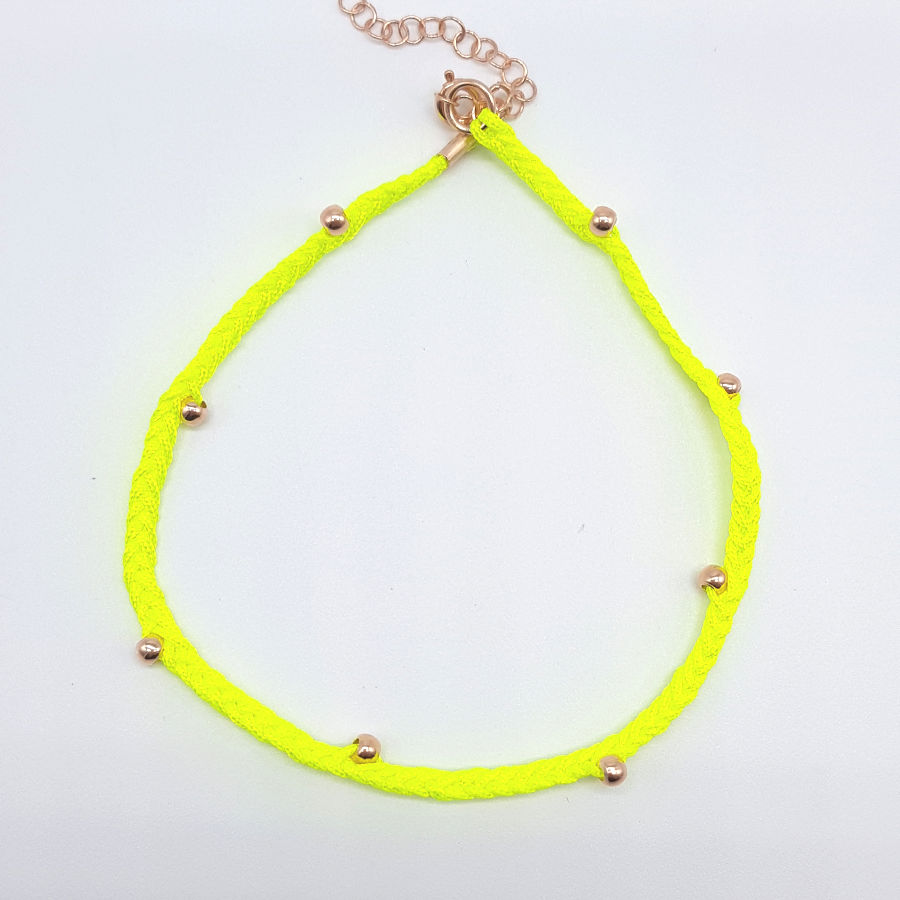 Neon Light Green Knitted Rope Bulk Silver Anklet - CNG Jewels (1)