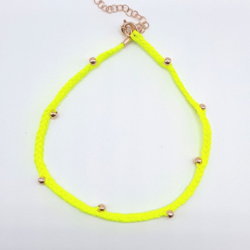 Neon Açık Yeşil Örgü İpli Toplu Gümüş Halhal - CNG Jewels (1)