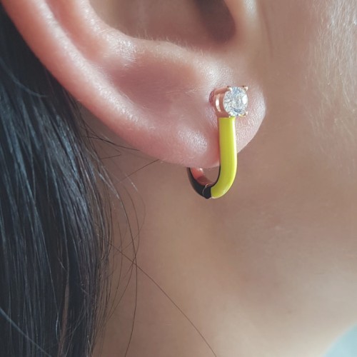 Neon Sarı Mineli Tektaşlı Halka Gümüş Bayan Küpe - CNG Jewels